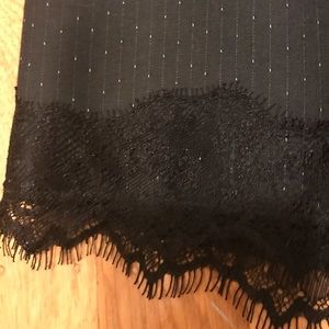 Loft mini skirt. Black with white dots, lace trim